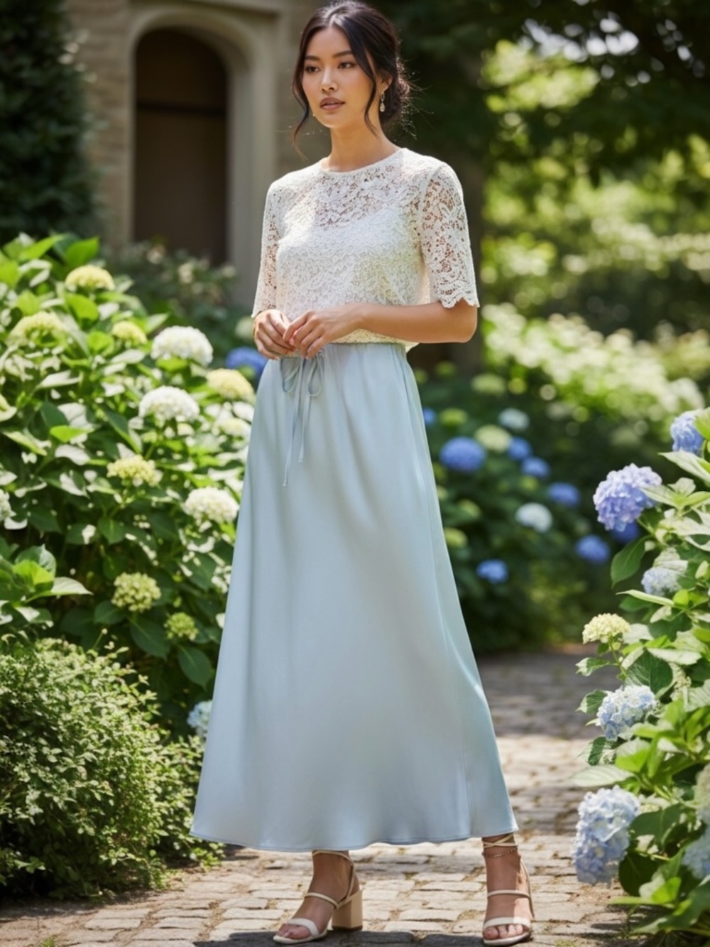 New WAYF Skirt Where Are You From Blue Frost Satin Bias Maxi Skirt Size Medium